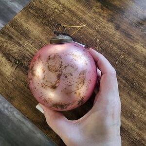 4" Round Glass Ball Ornament With Pink & Copper Finish